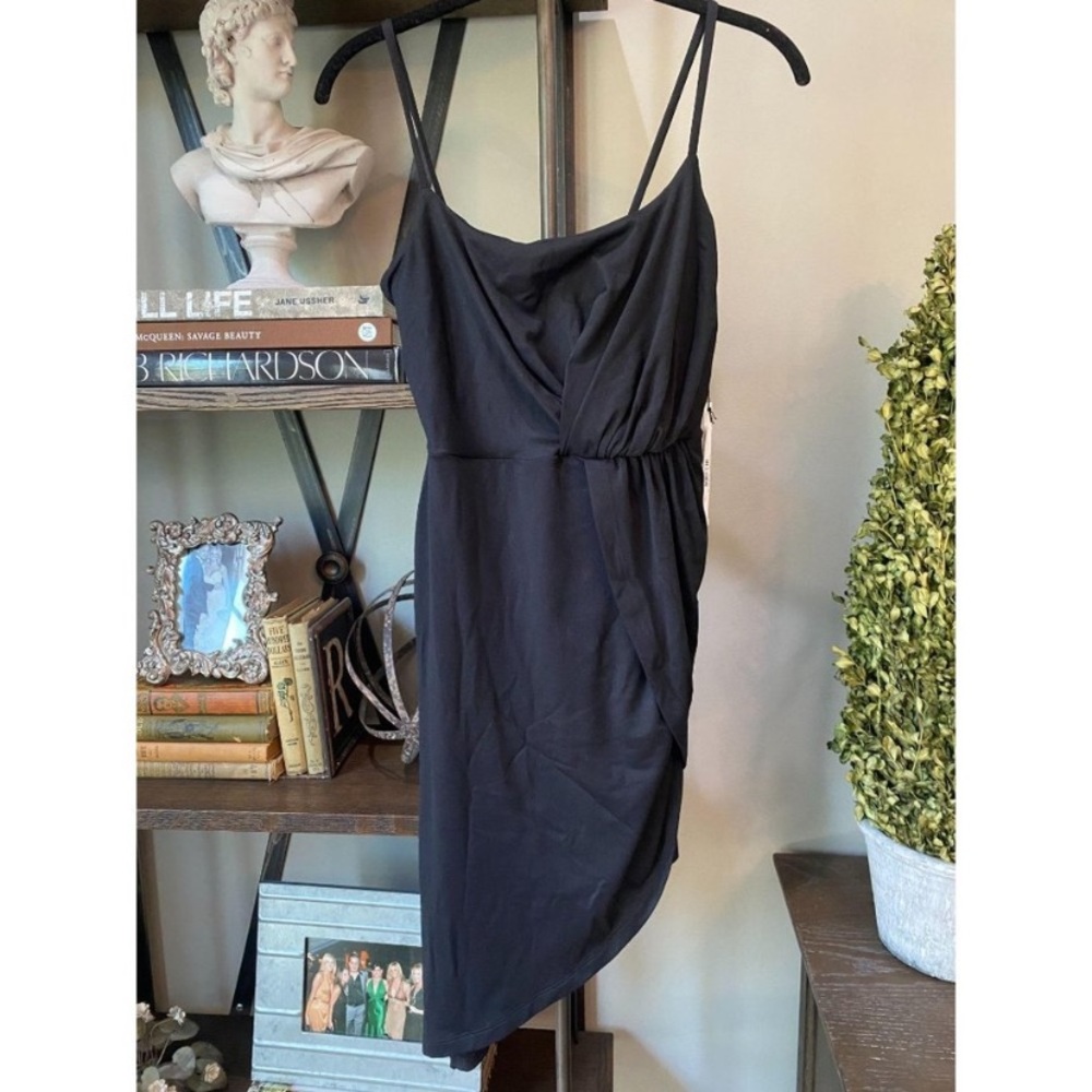 Susana Monaco Women's Black Gathered Sleeveless Front Slit Wrap Dress Size Mediu - Picture 4 of 8